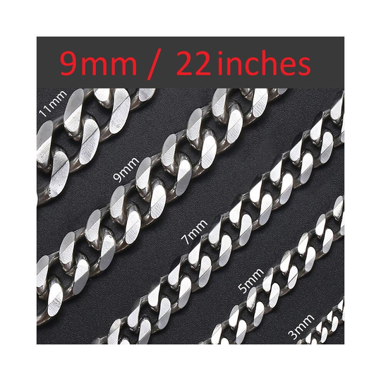 Stainless Steel Mens 9mm Thick Curb Silver Chain 22 Inch Necklace Gift