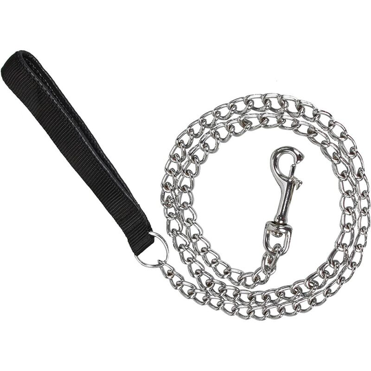 Steel Chain Dog Leash (120cm) Solid Metal Dog Leash pu Leather Handle - m