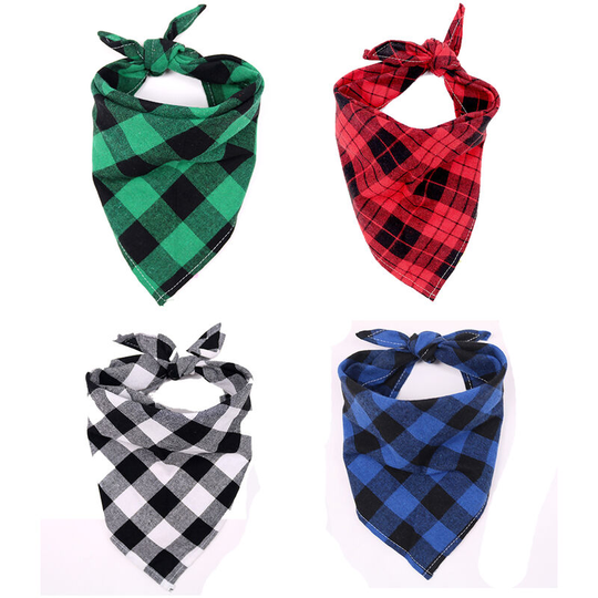 4 Pack Plaid Dog Bandanas - Style 2, Reversible Triangular Pet Scarf for Boy and Girl, Premium Quality Durable Fabric, Bandana for Small, Medium,