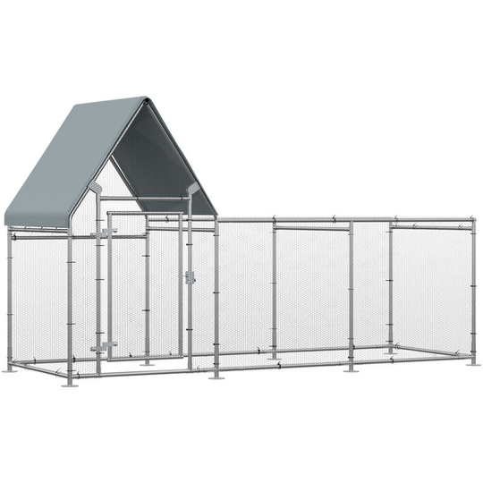 Walk In Chicken Run Large Outdoor Chicken Cage Coop w/ Cover 3 x 1 x 1.7m - Silver - Pawhut