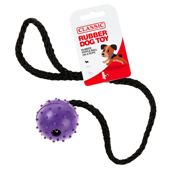 Purple Small Solid Tough Hard Rubber Dog Rope Pimple Ball Fetch Toys