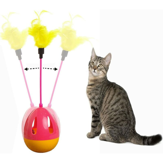 1 piece Cat Toy, Kitten Tumbler Toy Ball, Interactive Toy Tumbler Cat Toys Wands with Feathers Red