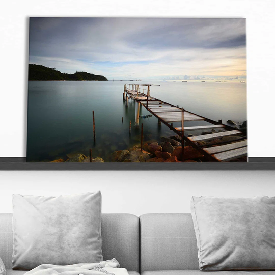Old Pier At Seascape II - Wrapped Canvas Photograph Print