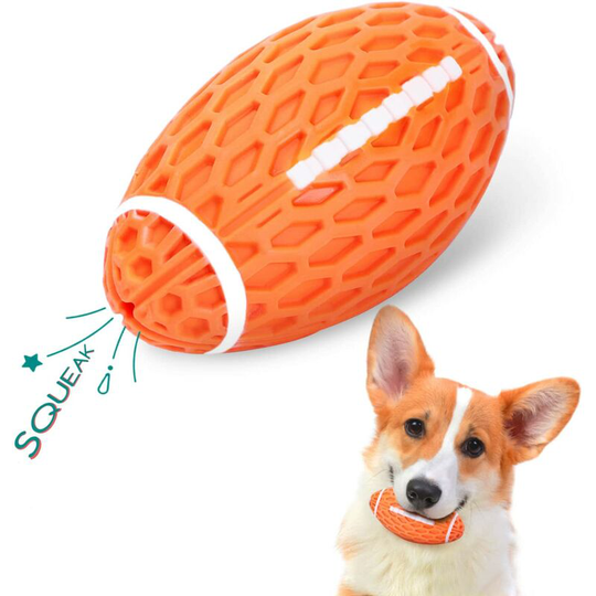 Dog Toy Ball, Squeaky Dog Ball, Indestructible Natural Rubber Rugby Dog Ball, Dog Chew Ball, Toy L10.3*W5.6cm