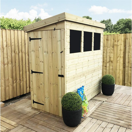 9 x 3 Pressure Treated Tongue And Groove Pent Shed With 3 Windows And Side Door + Safety Toughened Glass