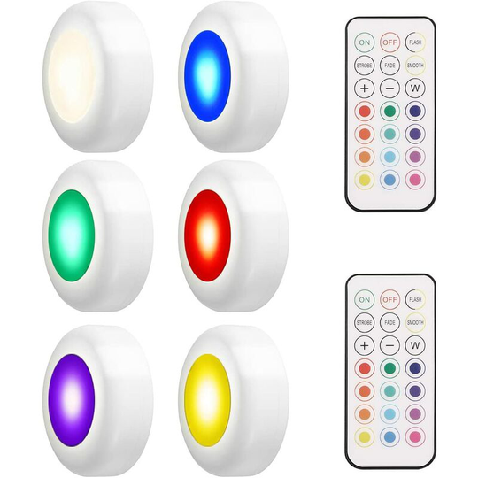 18W Under Cabinet Lighting Kitchen led Spotlight Cordless Cabinet Light with Remote Control, Waterproof IP44, Pack of 6