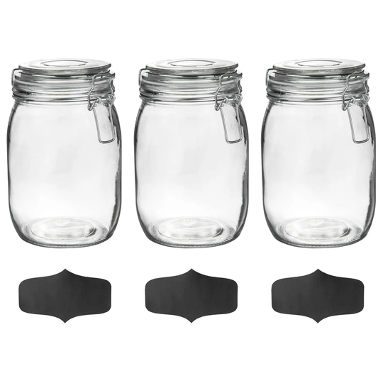 1000ml Preserving Jar with Airtight Clip Lid and Chalkboard Stickers