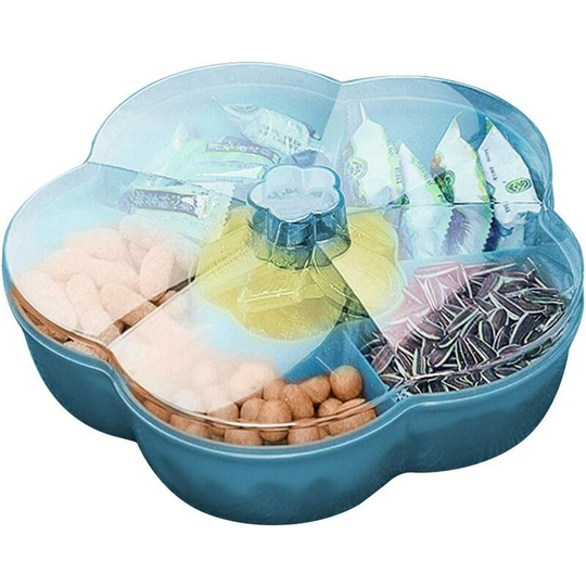 Bearsu - Snack Storage Box, Snack Storage Box, Candy and Nuts, Appetizer Tray with Lid, Flower Shaped Snack Tray, Nut Serving Tray, Blue
