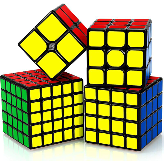 Speed Magic Cube Set, 4 Pack, 2x2+3x3+4x4+5x5 Speed Magic Cube Bundle, 3D Puzzle with Smooth Sticker, Brain Teasers Stocking Fillers Toys for