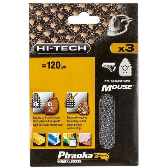 Mesh 3x 120g Sheet, Mouse Velcro - n/a - Black&decker