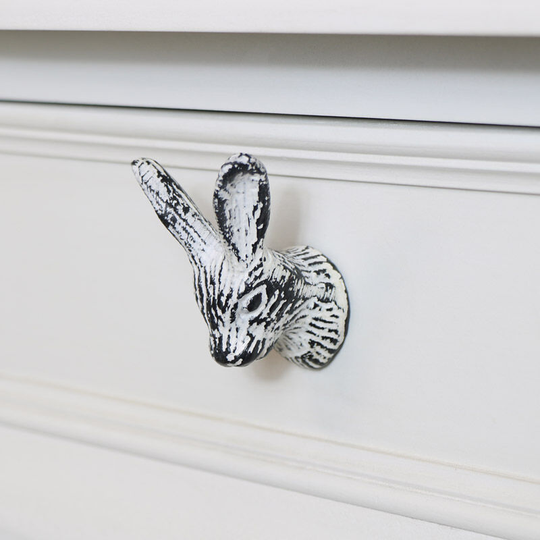 White Rabbit Head Drawer Knob - White