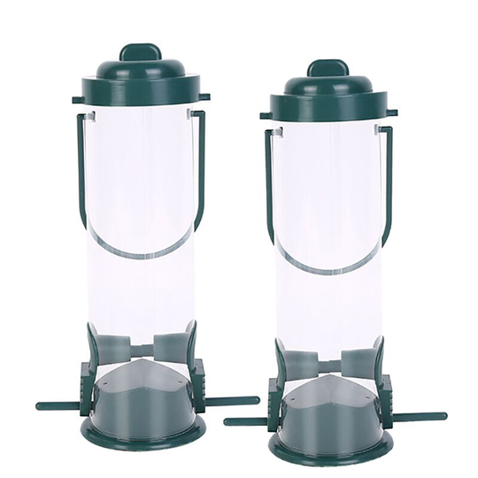 2 Pack 8 Inch Outdoor Garden Hanging Bird Feeder with Dual Feeding Ports in Painted Rust Resistant Green