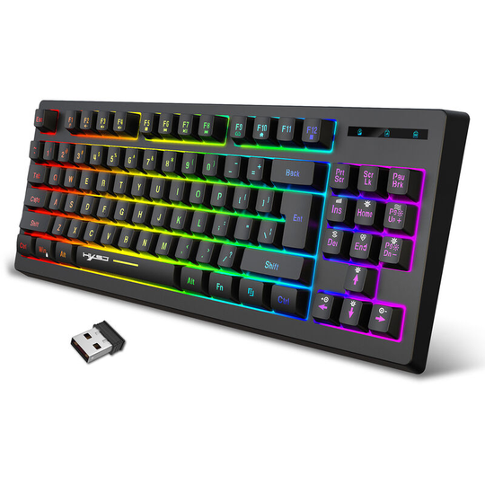 L100 2.4G Wireless Membrane Keyboard 87 Keys Layout rgb Light Effect abs Key Cap Built-in 1800mAh Lithium Battery White, Black - Black - Hxsj