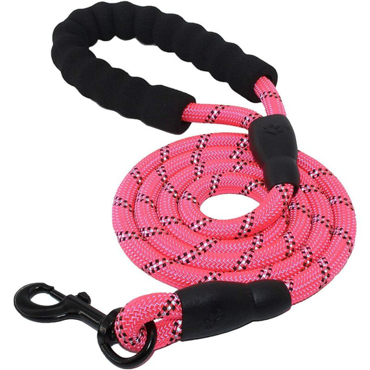 1.5m Dog Leash, Rope Dog Leash with Soft Padded Handle and Durable Nylon Reflective Threads Safety Leash for All Size Dogs (Pink)