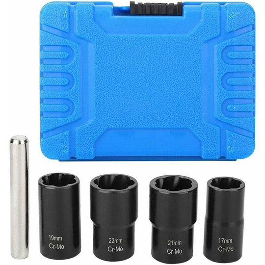 Monly - 5 Piece Twist Socket Set, 5 Piece Twist Socket Set Locking Wheel Nut Bolt Stud Extractor Strippers 17mm 19mm 21mm 22mm Socket Wrench & Socket