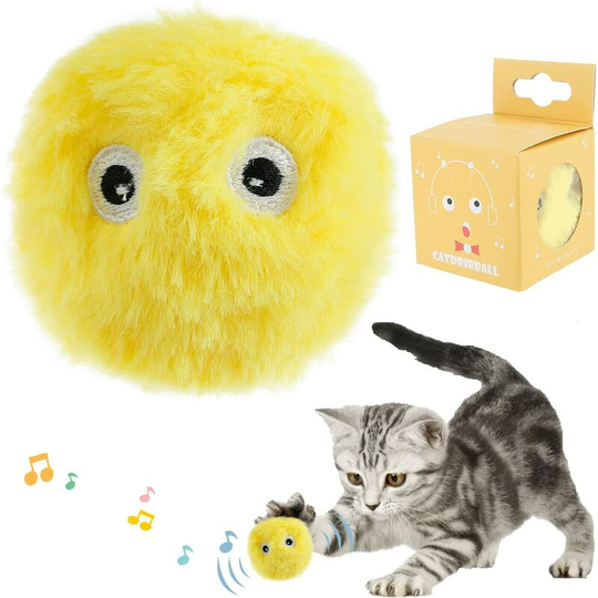 Litzee - Interactive Cat Toy, with Cries of Birds, Frogs and Crickets, Plush Cat Balls Chase(Yellow (Frog Sound))