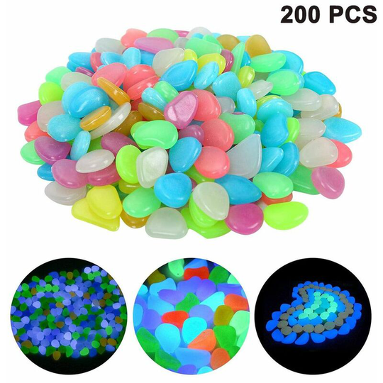 Devenirriche - 200pcs Glow in The Dark Pebbles for Outdoor Decor, Garden Lawn Yard, Aquarium, Walkway, Fish Tank, Pathway, Dwered by Light or