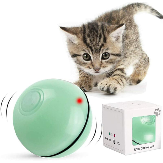 Litzee - Interactive Cat Toy, 360 Degree Self-Rotating Ball, usb Charging led Exercise Toy, Automatic Rotating Interactive Kitten Balls (Green)