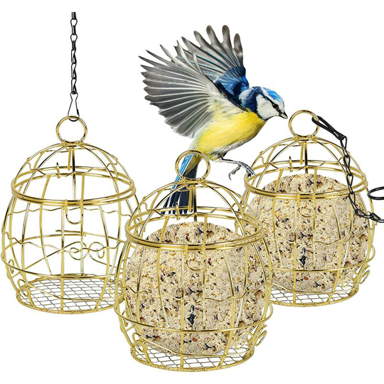 Bird Feeder, Set of 3 Spherical Hanging Bird Feeders, Squirrel Proof Metal Bird Feeder, Outdoor Feeder for Small Wild Birds