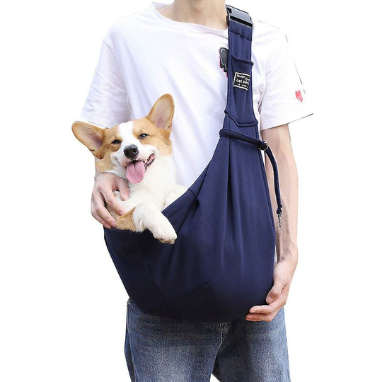 Pet Puppy Carrier Bag Cats Puppy Outdoor Travel Dog Shoulder Bag Single Sling Handbag Navy blue