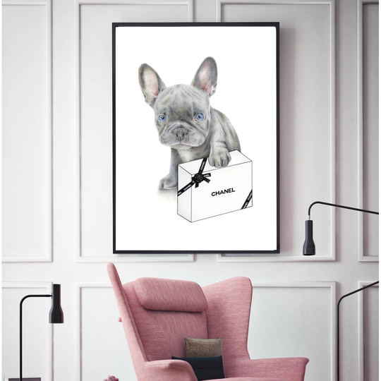 Blue French Bulldog Puppy - Picture Frame Print on Paper