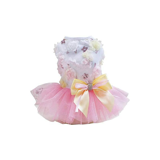 Soekavia - Dog Dress Puppy Skirt Dog Princess Dresses Pet Tutu Flower and Sequin Dot Wedding Lace Dress Luxury Bow Dress for Small Dog Girl (xs, Pink)