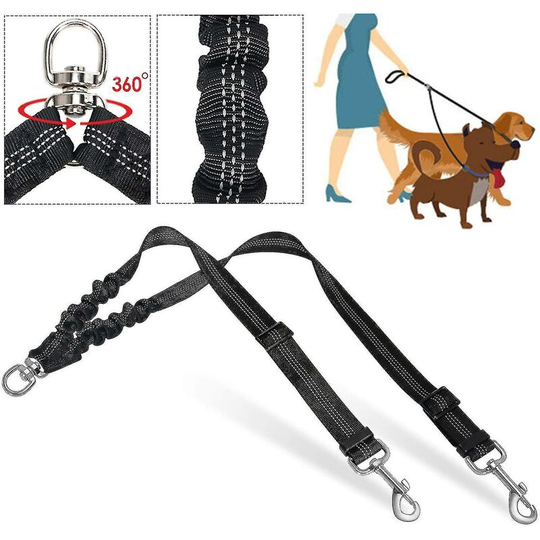 FVO - Double Leash, Tangle Free, Double Leash Dog Training, 360 Degree Rotation, Reflective, Adjustable Length, Double Leash Splitter, Shockproof a