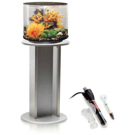 Biorb - Tube 15L Aquarium Black With mcr led Lighting, Silver Stand and Heater Pack