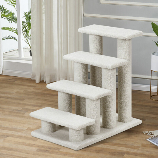 Costway - 4-Step Pet Stairs for Cats and Dogs Carpeted Cat Scratching Post Pet Ramp