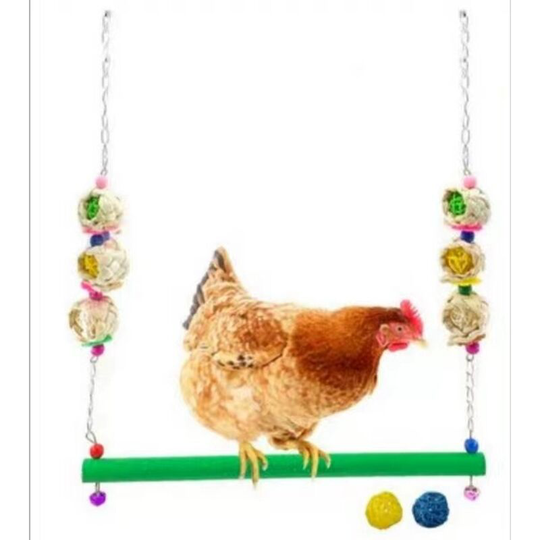 Chicken Swing Toy Wooden Hen Handmade Bird Cage Toy Parrot Training Rack,(Green)