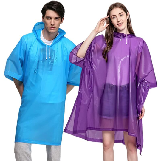 2 Pack eva Waterproof Raincoat for Adult, Reusable Rain Coat, for Hiking Climbing, Blue+Purple