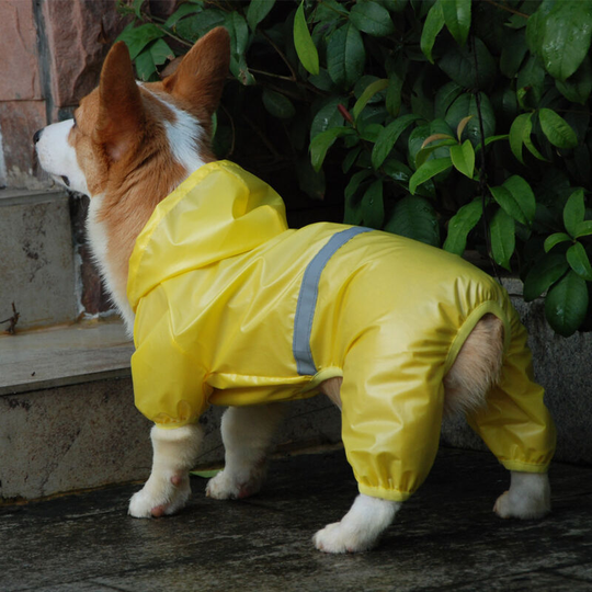 Pet Raincoat Reflective Raincoat Double Layer Breathable Four-Corner Pants Pet Jumpsuit(L)Orange