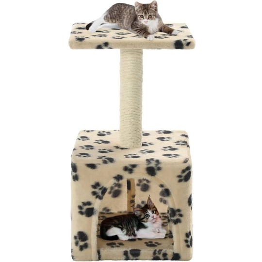 Cat Tree with Sisal Scratching Post 55 cm Beige Paw Print - Beige
