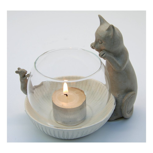 Cat and Mouse Glass & Resin Candle Tea Light Holder