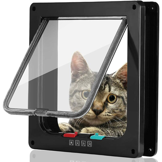 Dksfjkl - Cat Flap Cat Flap 4-Way Magnetic Lock for Cats, Large Dogs Cat Flap Cat Flap Cat Flap, Easy to Install with Telescopic Frame (L-Black)