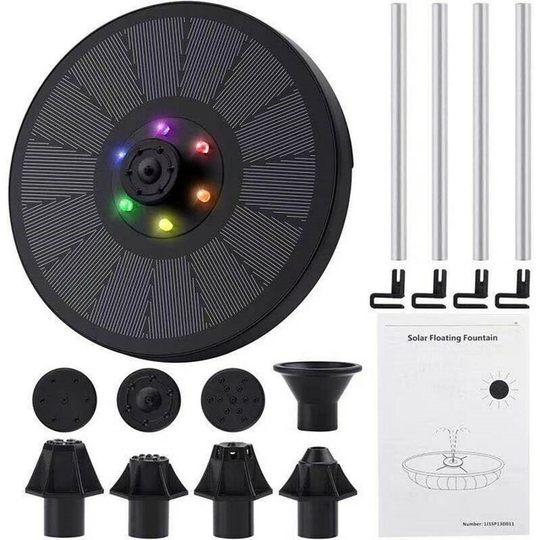 SP13D Solar Fountain Pump, 3W Solar Bird Bath Fountains, Solar Fountain with led Light for Bird Bath, for Sinks, Fish Tank, Garden, Black,1pack