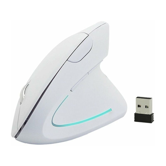 1pcs Rechargeable Ergonomic Mouse, 2.4GHz Wireless Vertical Mouse Dry Battery Model White