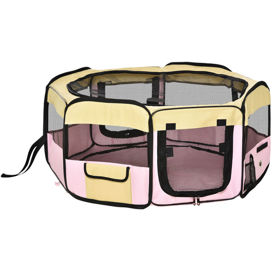 Fabric Pet Dog Cat Puppy Playpen Rabbit Guinea Pig Play Pen in Pink Small - Pink, beige - Pawhut