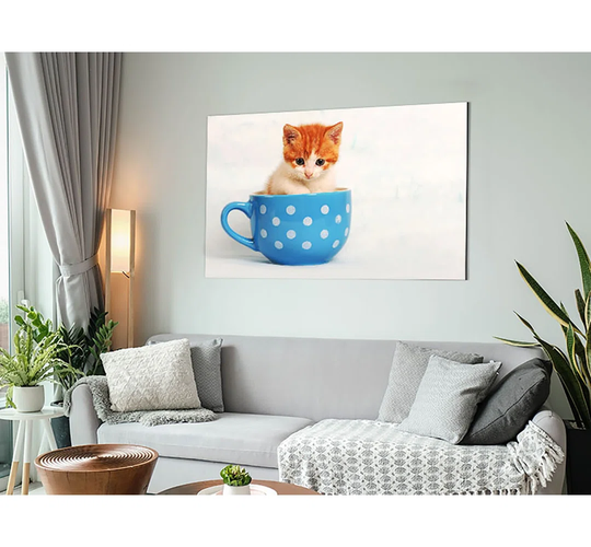 Tea Cup Kitten Cat - Unframed Graphic Art on Metal