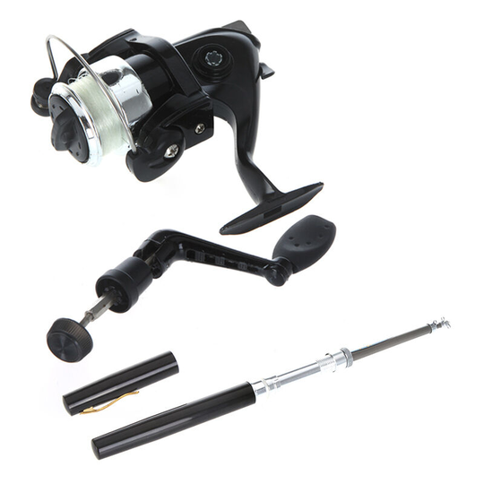 Mini Aluminum Pocket Pen Fishing Rod Pole + Reel,model:Black