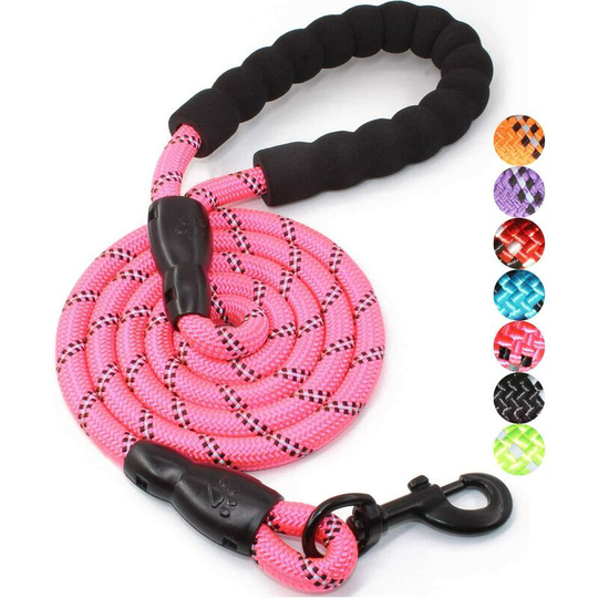 Denuotop - Classic Leashes Heavy Duty Dog Leash with Comfortable Padded Handle and Highly Reflective Yarns for Small, Medium and Large Dogs, Rose Red