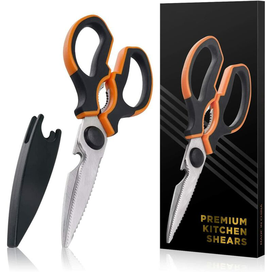 FVO - Professional Multi-Purpose Kitchen Scissors - Stainless Steel Kitchen Scissors Sharp Blade Blade Guard Non-Slip Handle for Meat Poultry Fish