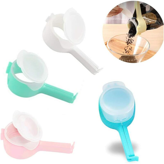 BetterLife Food storage sealing clips with spouts, 4-piece bag pliers for food, moisture waterproof clip, snack snack clamp (blue + green + pink +