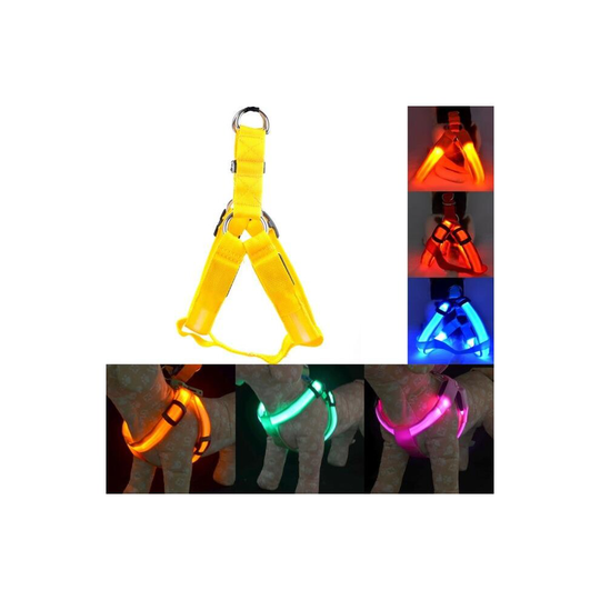 (Yellow, M Chest 38-50 cm) Usb Rechargeable Led Nylon Dog Collar Harness Flashing Light Up Safety Pet Collars P01