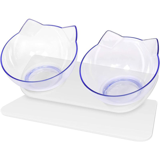 Cat Bowl, Double Cat Bowls, Small Cat Bowl 15° Tilted Non-Slip Bowl Holder, Lightweight Plastic Pet Bowls Easy Digestion Cat Food Bowl