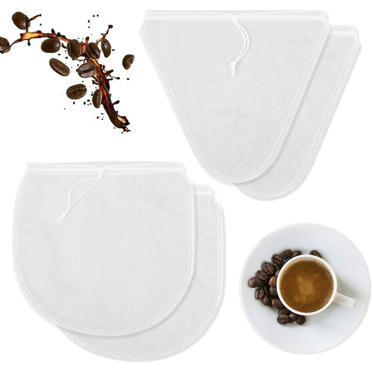 4 Pack Reusable Nylon Mesh Drawstring Bags Almond/Soymilk/Milk/Coffee/Juice/Wine Strainer Bags (12' x 12')