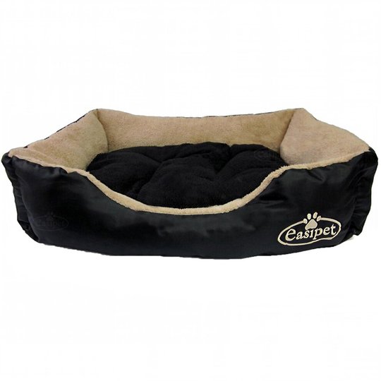 Large Dog Bed in black Faux Fur Fleece Washable Deluxe Cushion