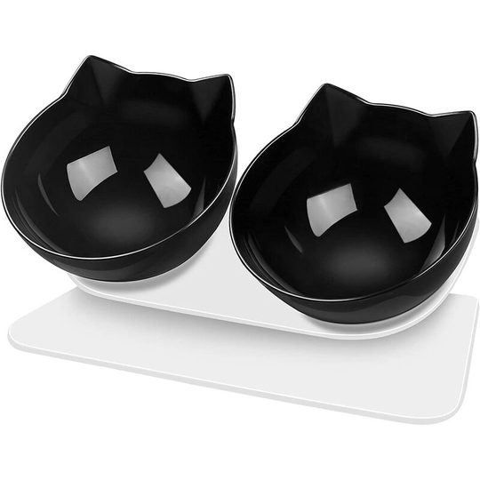Double Cat Dog Bowls Elevated Cat Food Water Bowls with Raised Stand 15° Tilted Bowl for Cats and Small Dogs(Black)