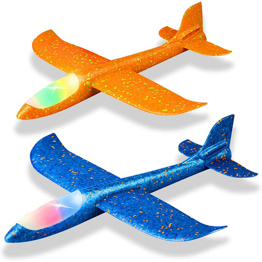 Ilovemilan - 2 Pack led Light Airplane,17.5' Large Throwing Foam Plane,2 Flight Mode Glider Plane,Flying Toy for Kids,Gifts for 3 4 5 6 7 8 9 Years
