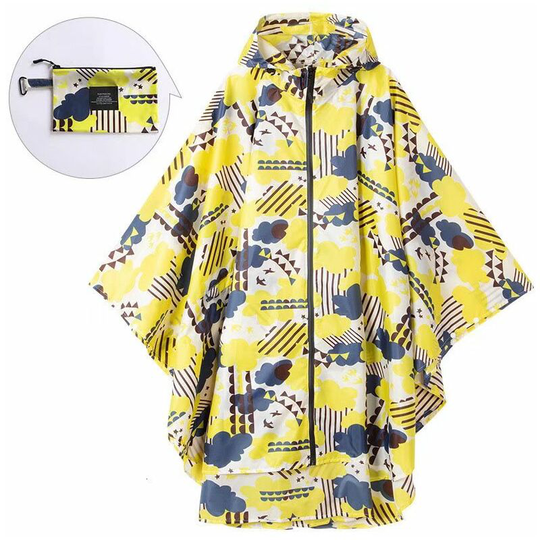 Litzee - Rain Poncho Jacket Coat For Adults Hooded Waterproof With Zipper Outdoor (Yellow)(Size:XL)